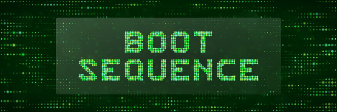 Digital Boot Sequence Text Concept with Green Matrix Pixel Background for Technology and Computer Startup Themes