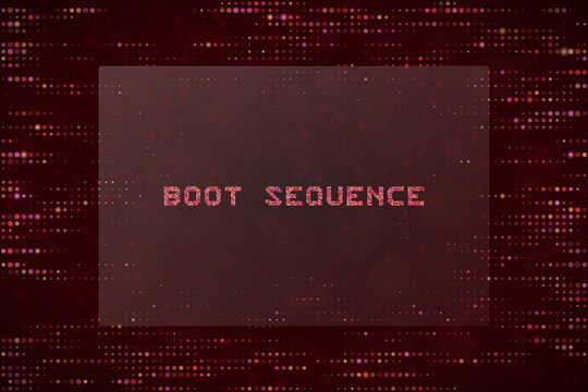 Boot Sequence Digital Text Display with Red Pixelated Background for Cyber Security and Sci-Fi Technology Concepts