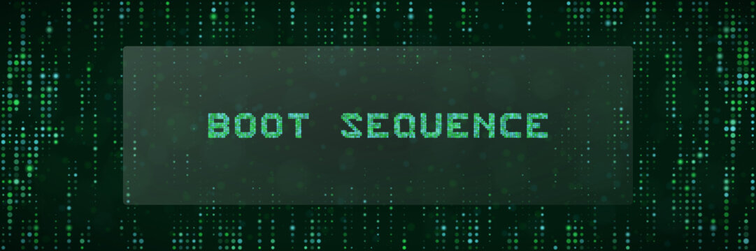 Boot Sequence Digital Text Concept with Green Matrix Code Background for Technology and Cyber Security Themes