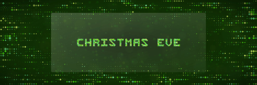 Digital Christmas Eve Text Banner with Matrix Style Green Tech Background for Holiday Technology Greeting Cards