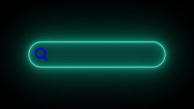 Seamless Loop Magnifying glass Searching Bar Flicker Neon Light Button Sign Symbol. neon blue and green, for advertising or SEARCHING, 4K video