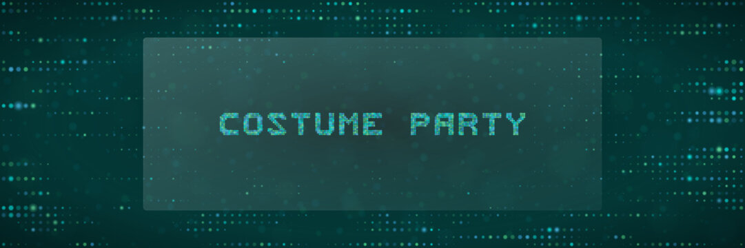 Digital Costume Party Invitation Background with Pixelated Text and Matrix Style Data Stream Graphics