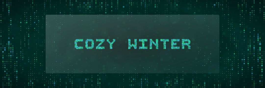 Cozy Winter Digital Text Design with Matrix Style Falling Green Code Background for Tech Holiday Graphics