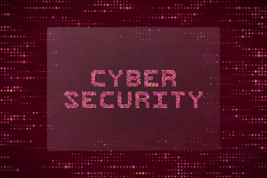Cyber Security Digital Concept Background with Glowing Dot Matrix Text for Data Protection and Network Safety