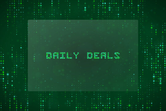 Digital Daily Deals Text Sign with Green Matrix Binary Code Background for E-commerce Sales and Online Shopping Promotions