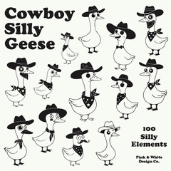 Set of cute silly cowboy geese cartoon characters © alamin