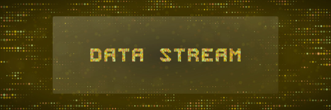 Data Stream Digital Text Concept with Gold Pixelated Background for Technology and Information Technology Graphics