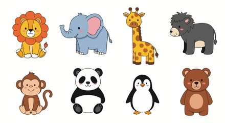 Fototapeta premium Cute zoo and forest animal characters collection