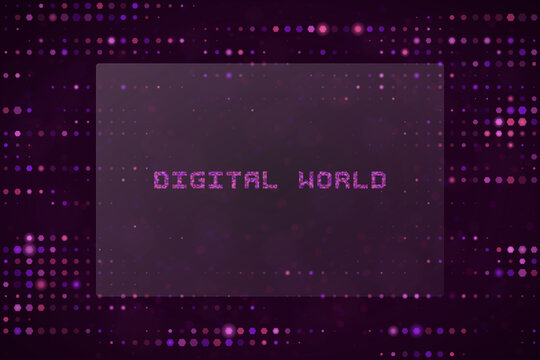 Digital World Concept with Glitch Text and Glowing Data Network Background for Futuristic Technology Projects