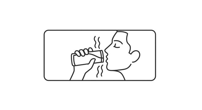 Person drinking hot beverage from glass, steam rising, close-up profile view