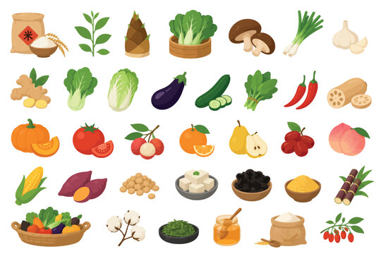 Vsai asian vegetables fruits and staple food products collection