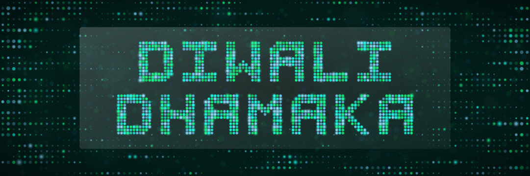 Digital Diwali Dhamaka Text Sign with Matrix Pixel Style for Festive Celebration Marketing and Tech Event Promotion
