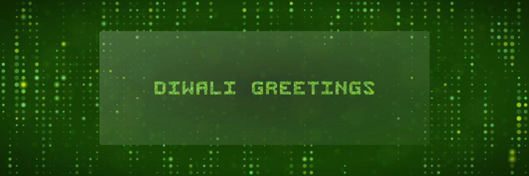 Digital Diwali Greetings Background with Matrix Style Green Dots and Modern Technology Concept for Festive Design