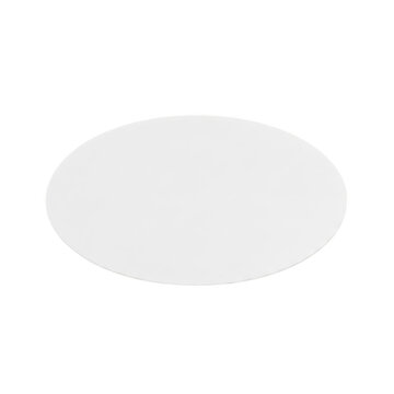 Blank white oval adhesive sticker label presented on transparent background