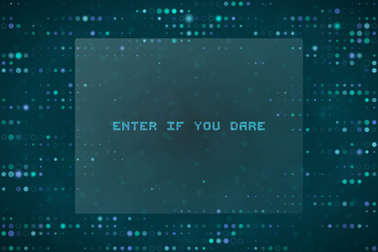 Cybersecurity Warning Sign with Enter If You Dare Text on Digital Matrix Background for Hacker Concept