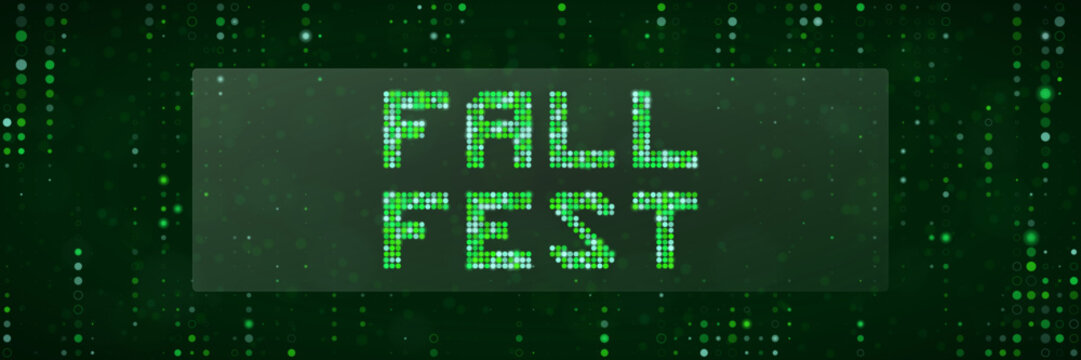 Fall Fest Digital Matrix Text Banner, Green Pixelated Technology Background for Autumn Event Promotion and Tech Theme