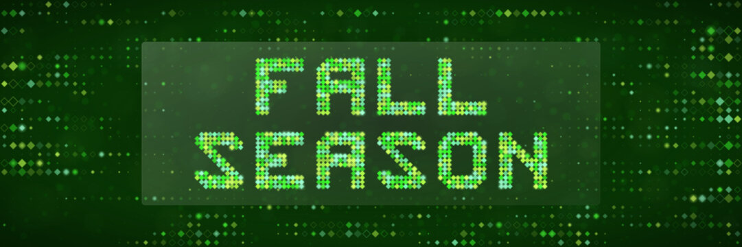 Fall Season Digital Pixel Text Sign Abstract Green Background for Autumn Technology Marketing and Seasonal Web Design