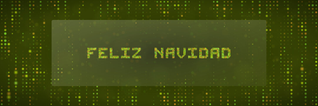 Digital Feliz Navidad Greeting Card with Matrix Style Green Data Code Background for Tech Christmas Holiday Design