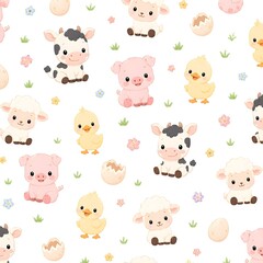 Obraz premium Cute Baby Farm Animals Seamless Pattern for Children Nursery Design