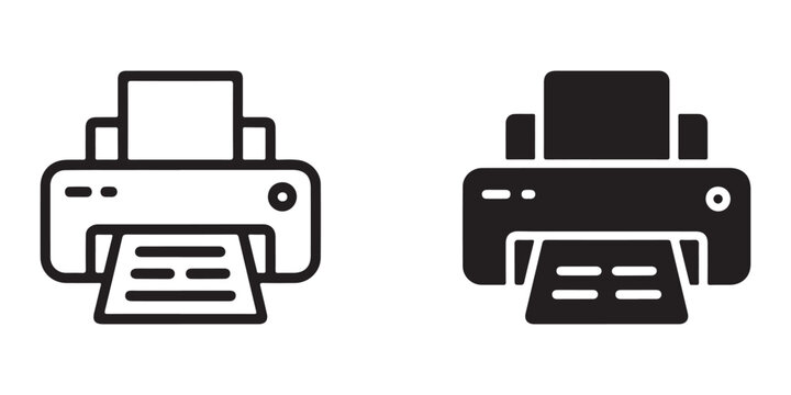 Printer devices icons set featuring office printing hardware and document output equipment flat vector.
