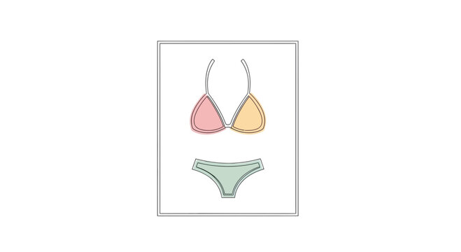 Minimalist Pastel Bikini Line Art Illustration - Summer Beachwear Fashion
