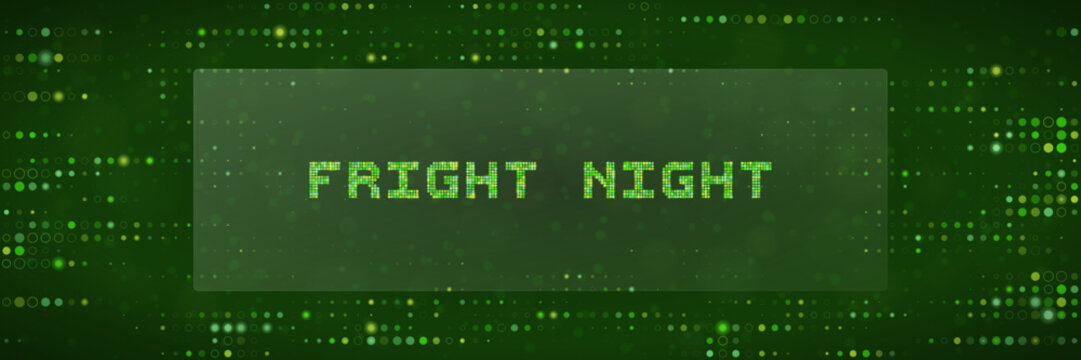Fright Night Digital Text Banner with Matrix Style Green Code Background for Horror Gaming and Cyber Security Themes