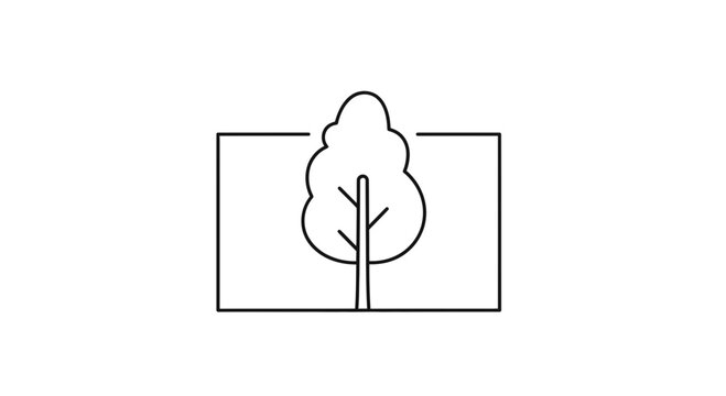 Minimalist Tree Icon in Square Frame Outline, Simple Nature Graphic