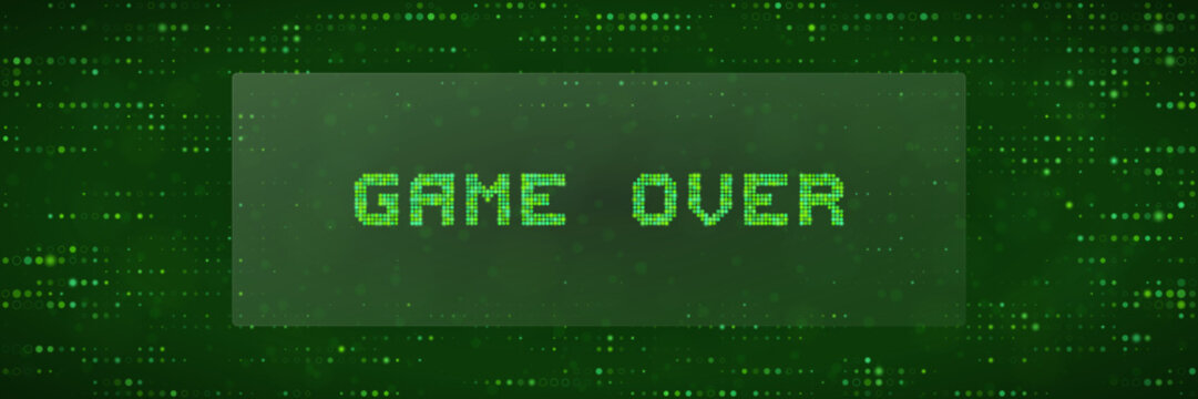 Pixelated Game Over Text on Green Digital Matrix Background for Retro Gaming and Arcade Video Game Concepts