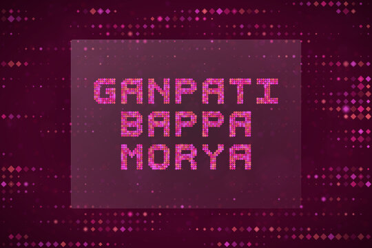 Ganpati Bappa Morya Pixel Art Text Design for Hindu Festival Celebration Background and Digital Greeting Card Graphic