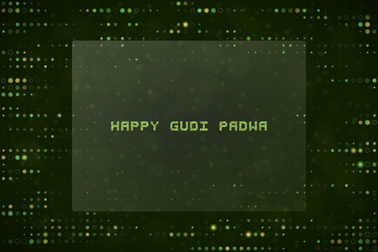 Digital Gudi Padwa Greeting Card with Matrix Style Background and Glowing Green Data Code Pattern for Tech Festival Design
