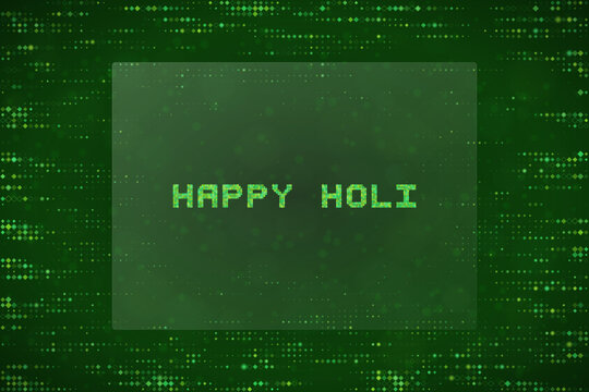 Digital Pixelated Greeting Card Design with Glowing Green Matrix Style Text for Technology Themed Celebrations