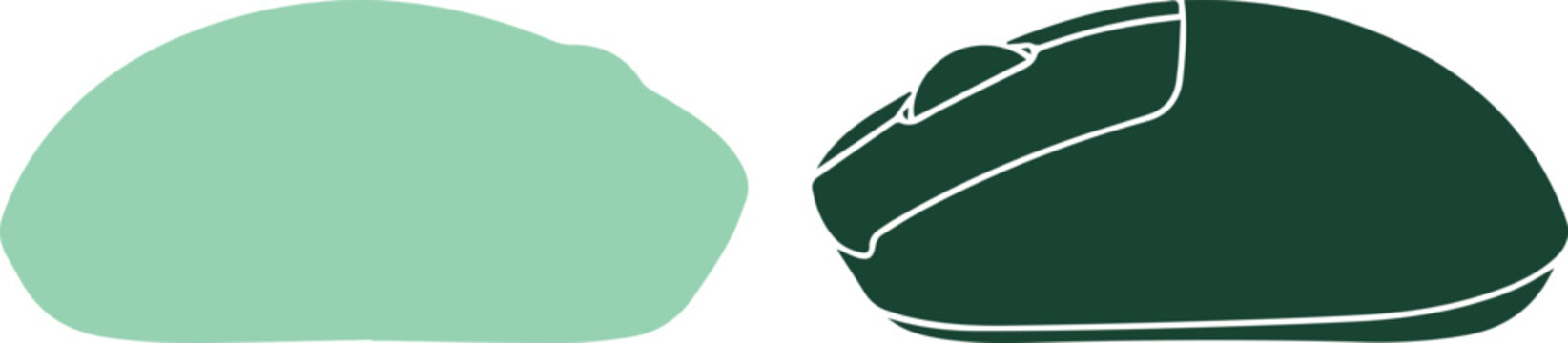 Computer mouse vector silhouette, wireless optical mouse icons in green and dark teal, modern hardware peripherals for office work and gaming
