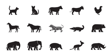 Obraz premium Collection of animal silhouettes on a transparent background, diverse wildlife and domestic creatures, nature.