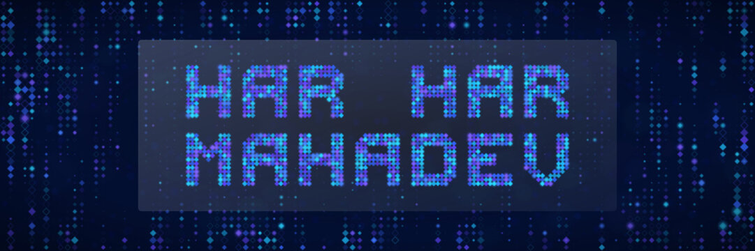 Har Har Mahadev Digital Pixel Art Typography Design for Spiritual Hindu Festival Celebration and Devotional Background