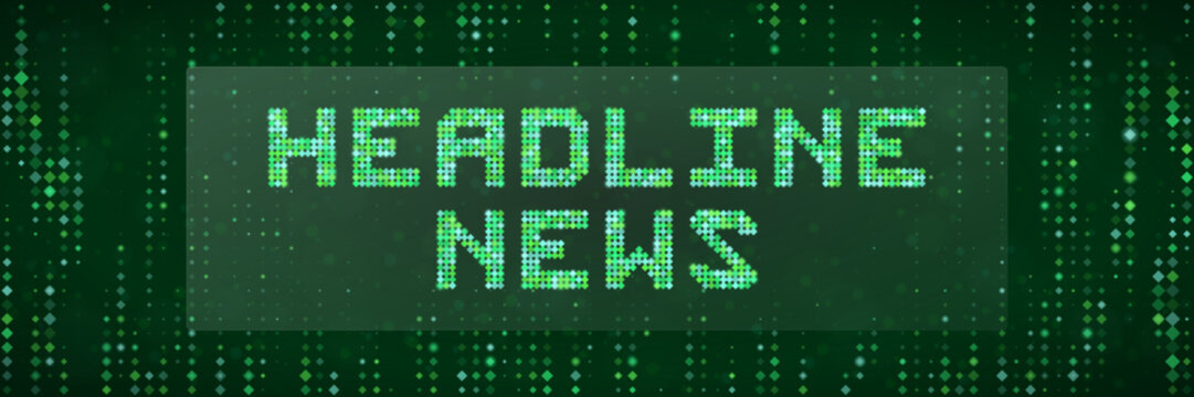 Headline News Digital Signage Background with Green Matrix Data Stream for Broadcast Media and Technology Concepts