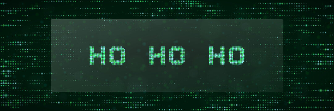 Digital Christmas Greeting Ho Ho Ho Text on Green Matrix Background for Tech Holiday Design Projects