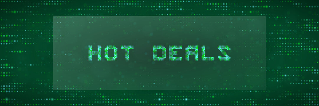Digital Hot Deals Sign with Matrix Style Pixel Text for E-commerce Marketing and Online Sales Promotion Background