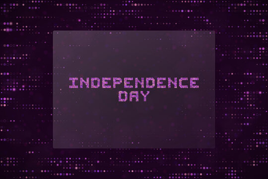 Digital Independence Day Text Graphic with Purple Pixelated Background for Tech Themed Holiday Celebration Designs