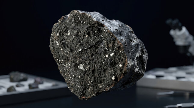 Asteroid surface regolith close up with carbonaceous material and unique texture