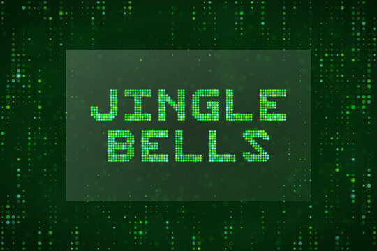 Digital Jingle Bells Text Sign in Green Matrix Code Style for Christmas Technology Backgrounds and Holiday Tech Concepts