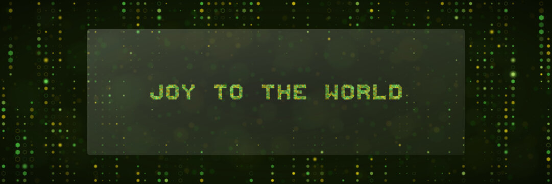 Digital Christmas Greeting Joy To The World Text Design with Green Matrix Code Background for Tech Holiday Cards