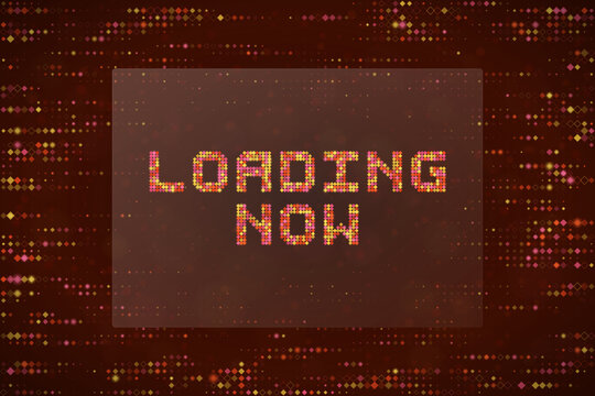 Digital Loading Now Text Sign Pixel Art Style Abstract Background for Technology Interface and Web Progress Concepts