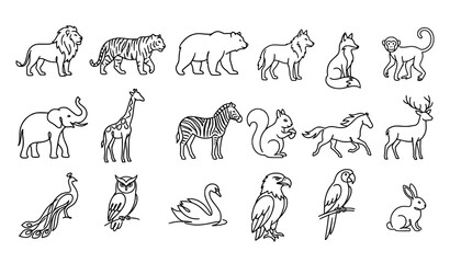 Wild Animal Outline Collection Featuring Mammals Birds and Safari Wildlife Species © Boloram