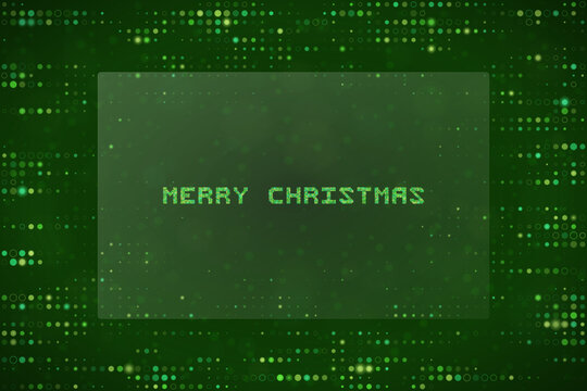 Digital Merry Christmas Greeting Card with Matrix Style Green Data Code Pattern Background for Tech Holiday Design