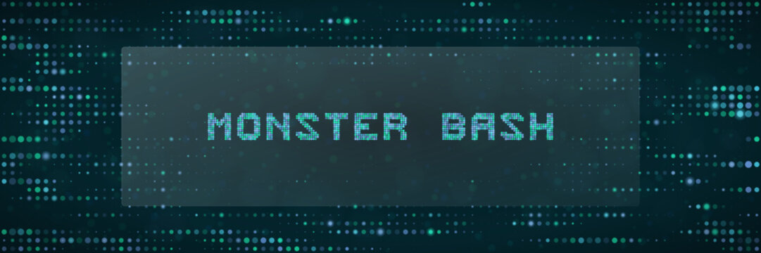 Monster Bash Digital Text Banner with Matrix Style Pixelated Font for Halloween Party Invitations and Gaming Events