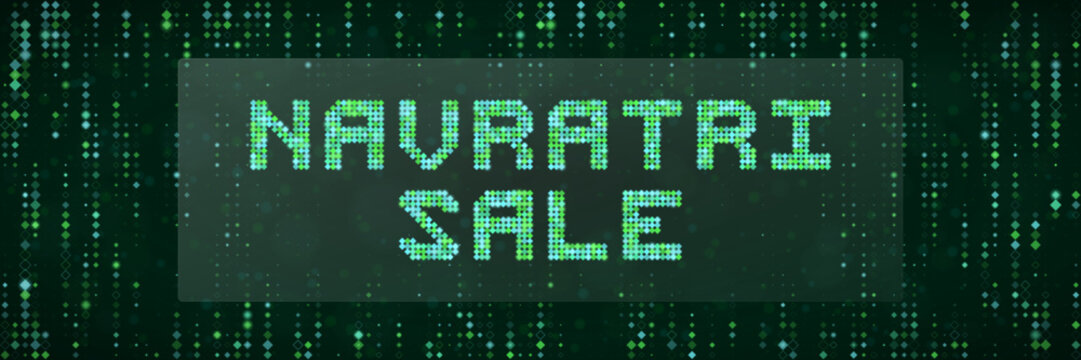 Digital Navratri Sale Banner with Green Matrix Pixel Text Effect for Festive E-commerce Promotions and Tech Events