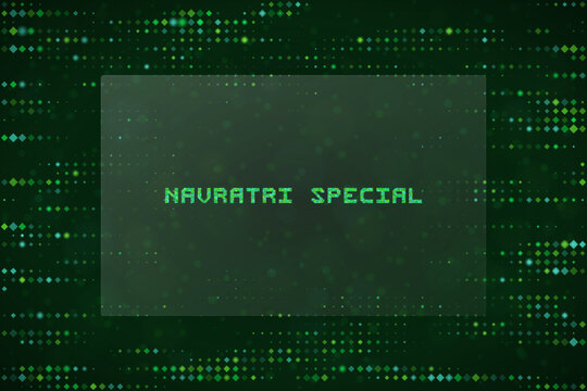Navratri Special Digital Background with Green Matrix Pixel Pattern for Festive Celebration and Tech Graphics