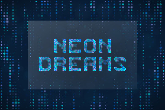 Neon Dreams Text Design with Glowing Digital Dots Abstract Background for Futuristic Technology and Cyberpunk Concepts