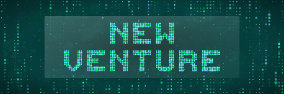 New Venture Digital Text Concept with Matrix Style Background for Business Startup and Technology Innovation
