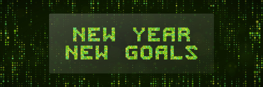 New Year New Goals Digital Matrix Text Concept for Futuristic Business Planning and Tech Resolution Strategy